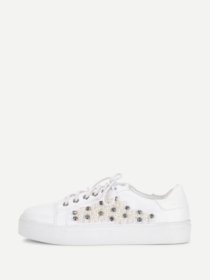 Shein Rhinestones & Faux Pearl Decorated Sneaker