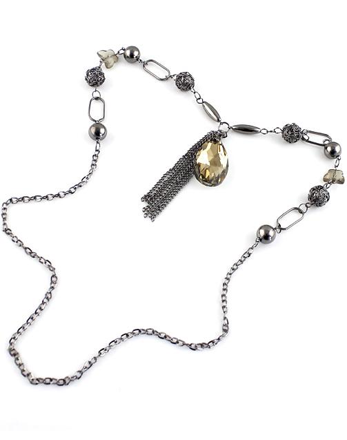 Shein Yellow Gemstone Black Chain Tassel Necklace