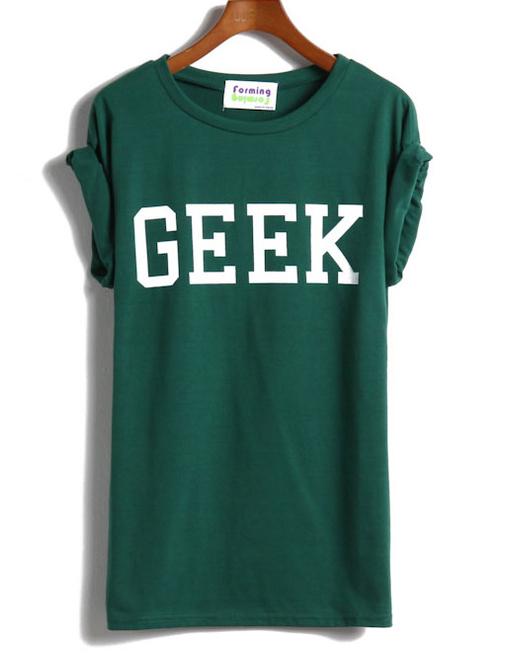 Shein Green Short Sleeve Geek Print T-shirt