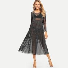 Shein Long Sleeve Sheer Without Bra Dress