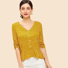 Shein Button Front Smock Polka Dot Top