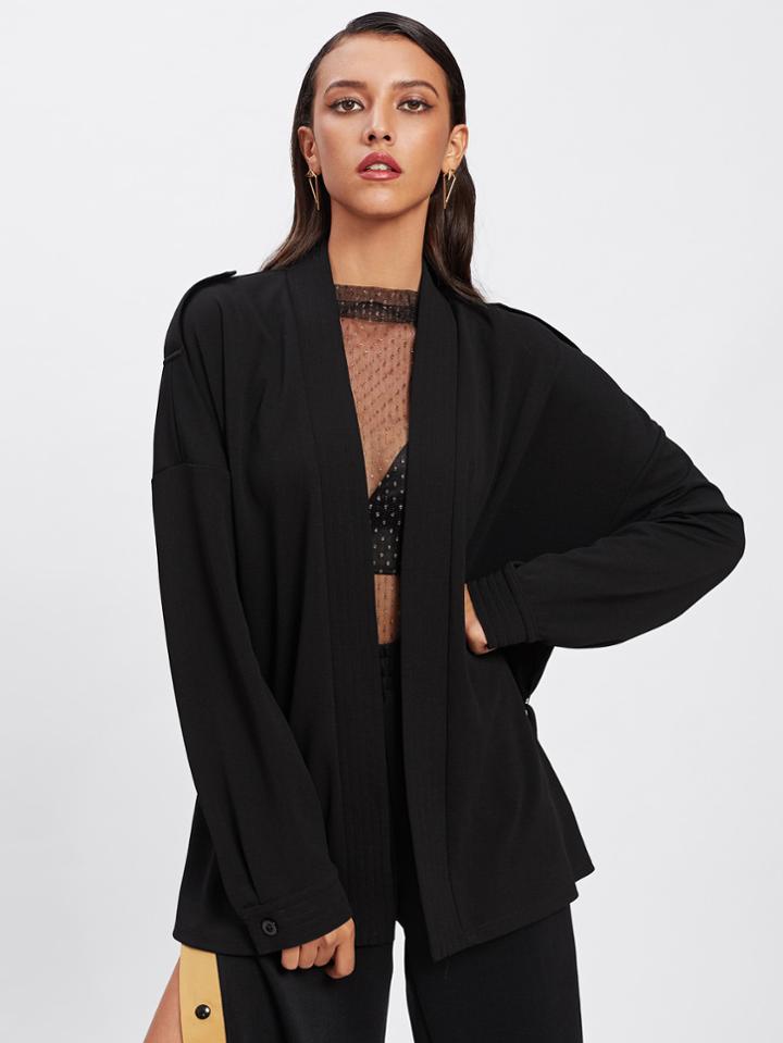 Shein Stitched Neckline Drop Shoulder Wrap Coat