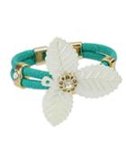 Shein Mixed Color Gold Plated Big Clover Braided Leather Bracelet