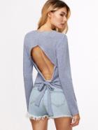 Shein Blue Marled Knit Cutout Tie Back T-shirt