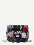 Shein Black Woolen Mini Shoulder Bag With Colored Pom Pom