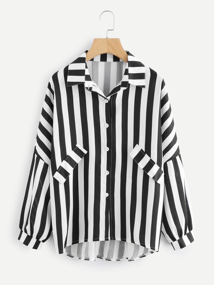 Shein Striped Dip Hem Shirt