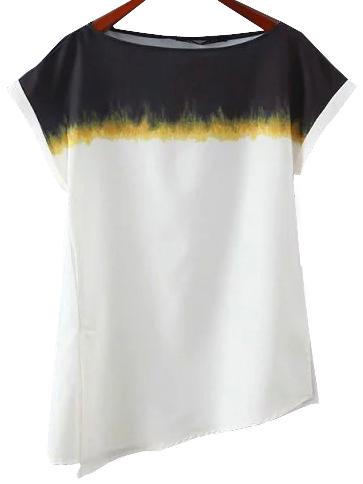 Shein Multicolor Split Roll-cuff Print Blouse
