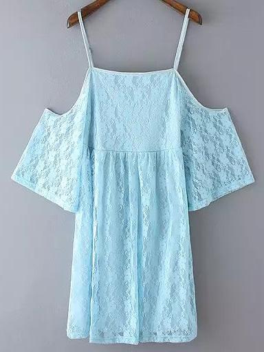Shein Blue Bell Sleeve Cold Shoulder Lace Dress