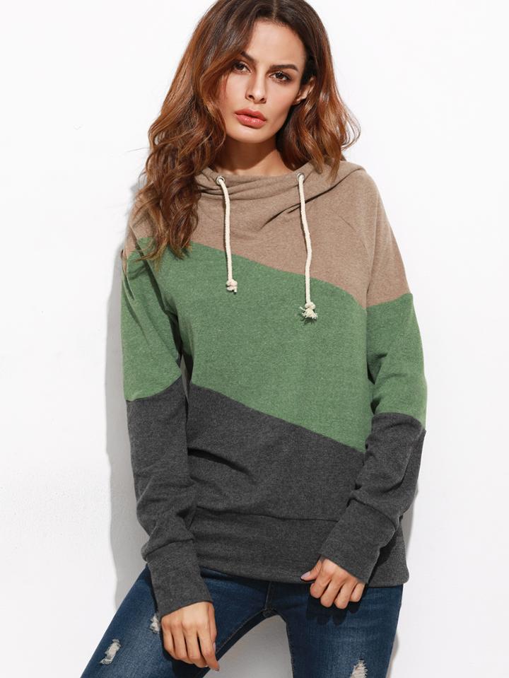 Shein Color Block Raglan Sleeve Hooded Sweatshirt