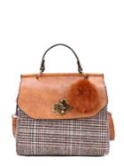 Shein Pu Panel Plaid Grab Bag With Pom