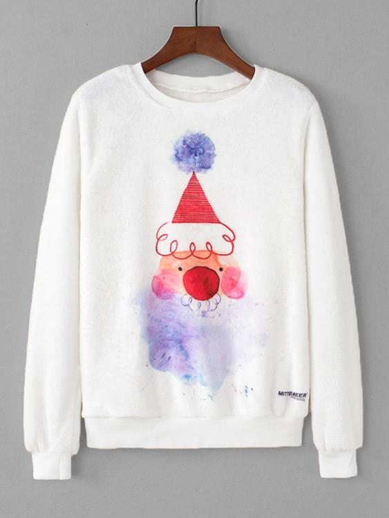 Shein Christmas Print Faux Fleece Pullover