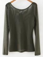 Shein Army Green Hollow Back Slim Blouse