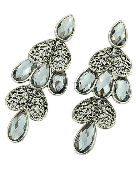 Shein Grey Drop Gemstone Silver Heart Earrings