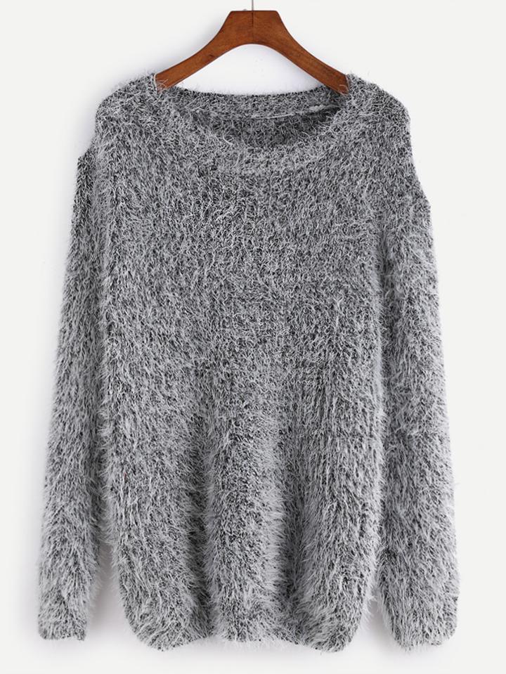 Shein Grey Drop Shoulder Fuzzy Sweater