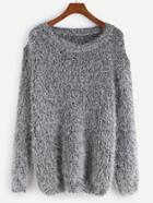 Shein Grey Drop Shoulder Fuzzy Sweater