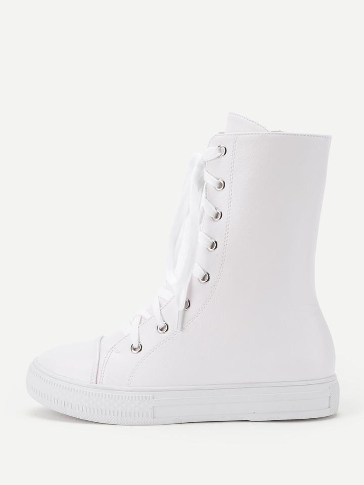 Shein Lace Up Flatform Faux Leather Boots
