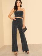 Shein Sparkle Ribbed Bandeau Top & Pants Co-ord