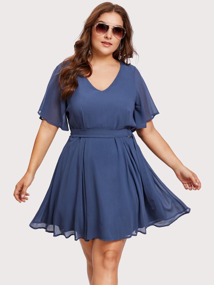 Shein Flutter Sleeve O-ring Belt Detail Dress