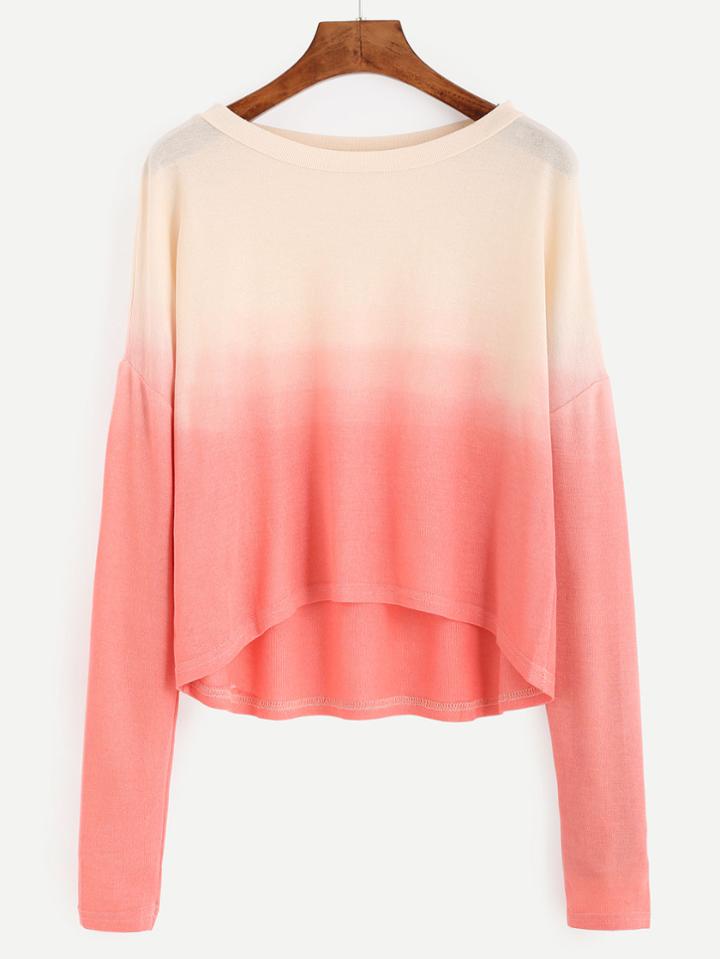 Shein Contrast Ombre Drop Shoulder High Low T-shirt