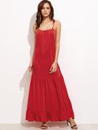 Shein Red Ruffle Hem Slip Dress