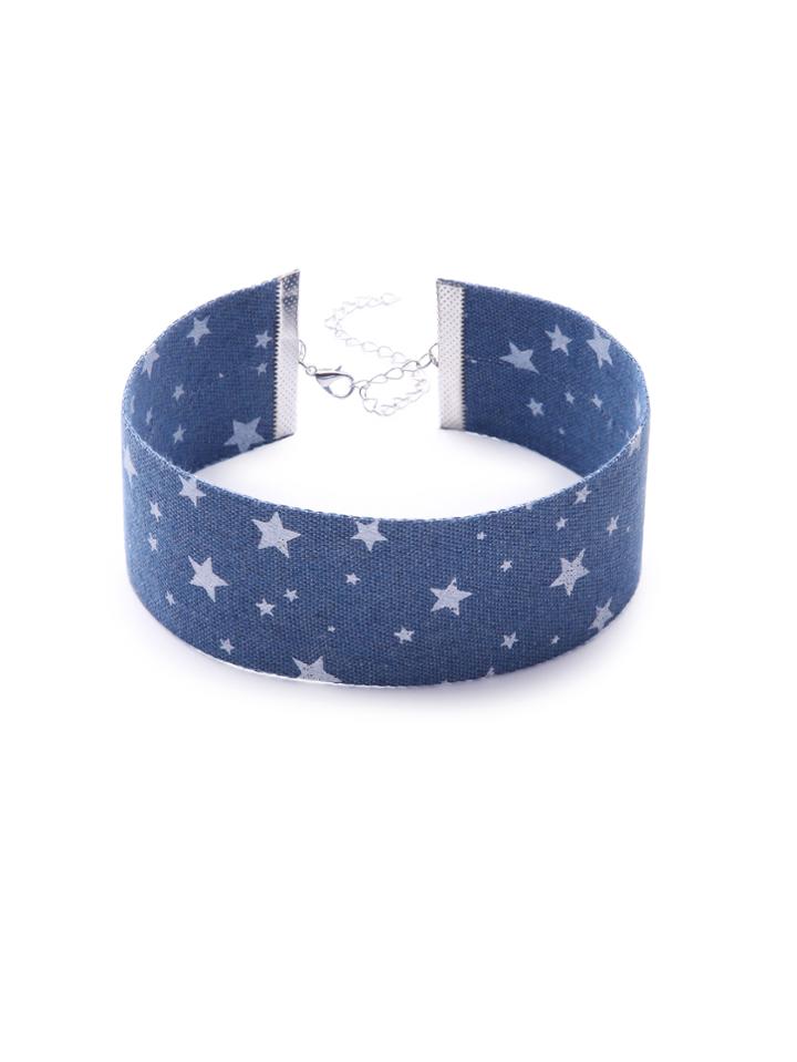 Shein Blue Star Print Denim Wide Choker