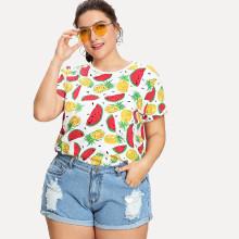 Shein Plus Pineapple And Watermelon Print Tee