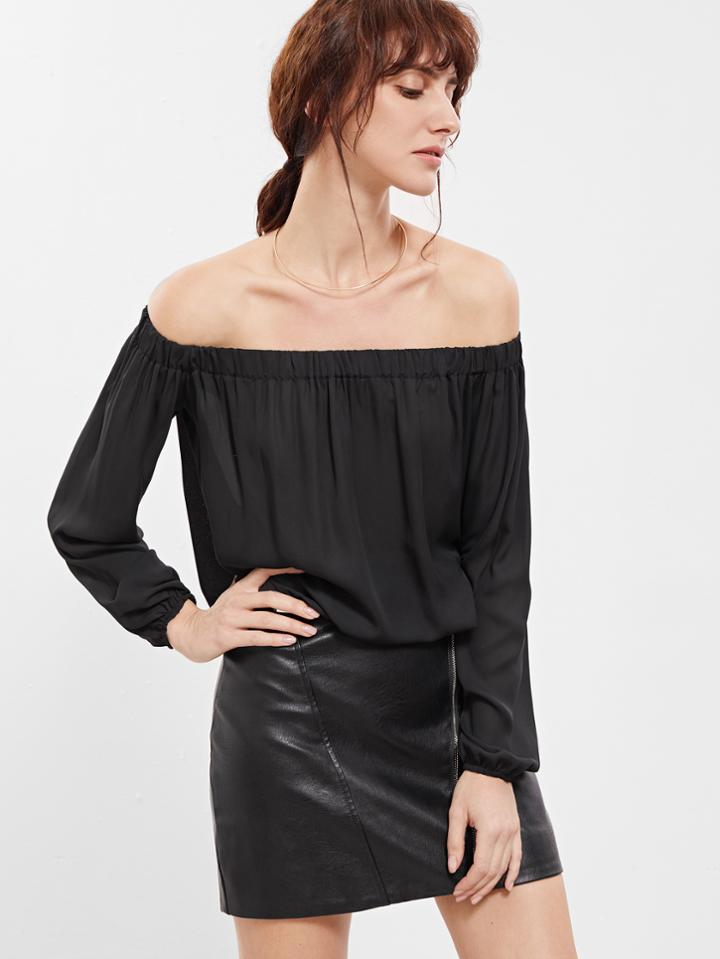 Shein Black Long Sleeve Off The Shoulder Blouse