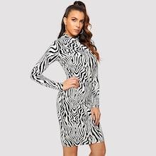 Shein Mock Neck Zebra Print Pencil Dress