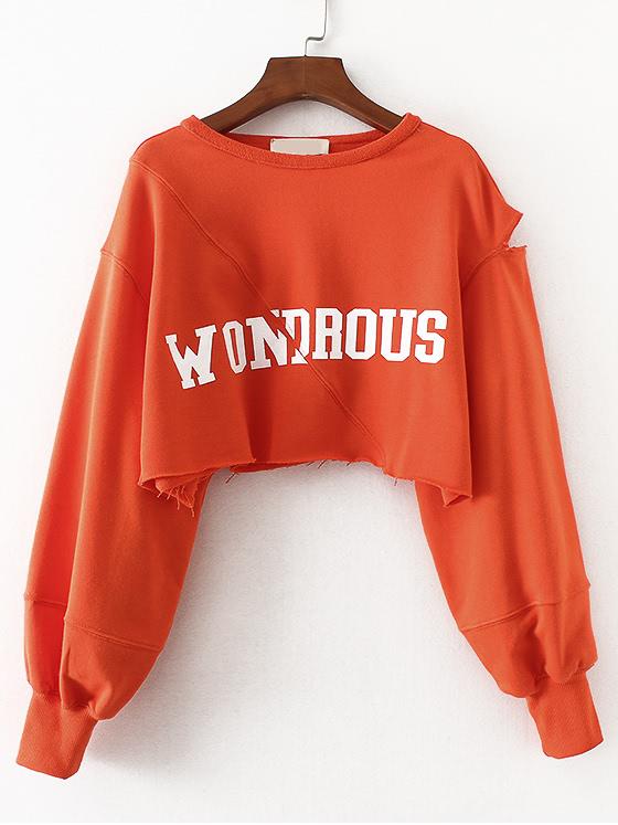 Shein Cut Out Sleeve Frayed Hem Crop Sweatshirt