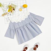 Shein Girl Mesh Applique Pinstripe Smock Top