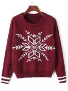 Shein Red Round Neck Snowflake Print Crop Sweater