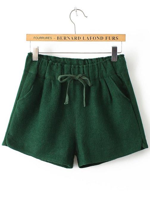 Shein Green Drawstring Waist Woolen Shorts