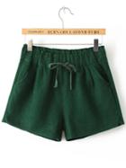 Shein Green Drawstring Waist Woolen Shorts