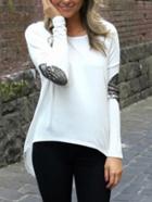 Shein White Dip Hem Sparkely Glittery Cozy Costume Loose Top