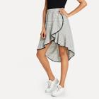 Shein Contrast Binding Asymmetrical Ruffle Hem Plaid Skirt