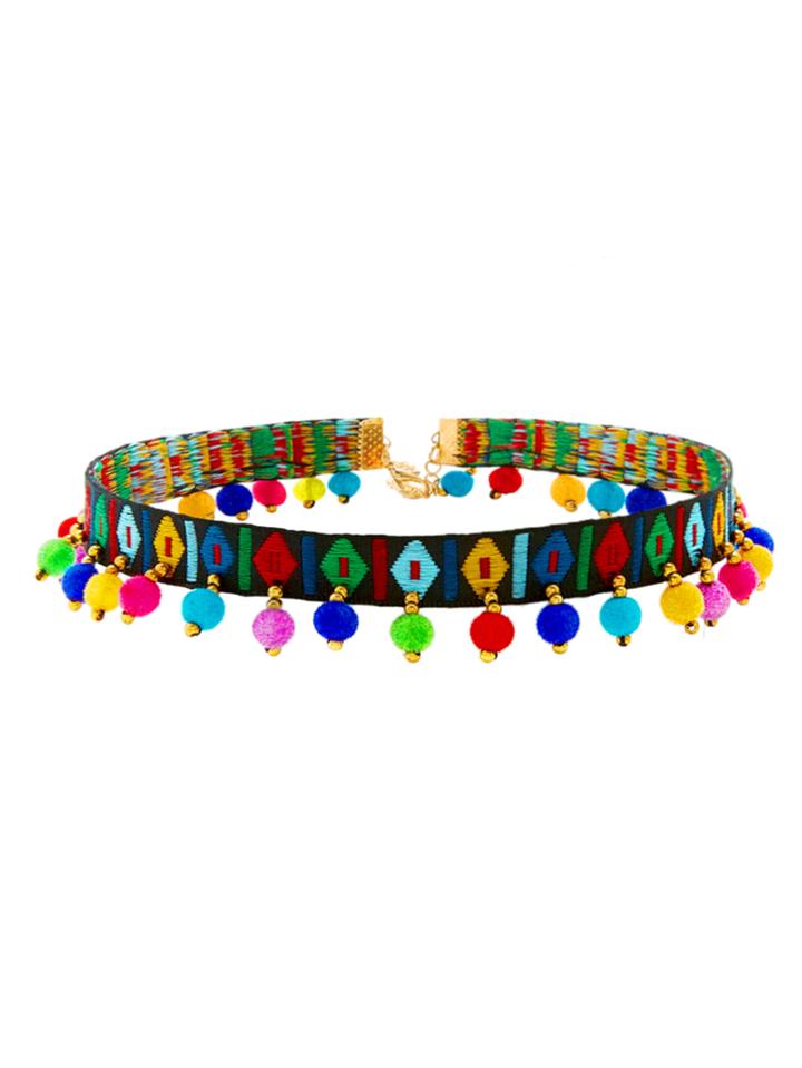 Shein Embroidery Detail Pom Pom Choker