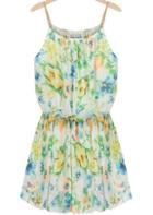 Shein White Spaghetti Strap Floral Pleated Chiffon Dress