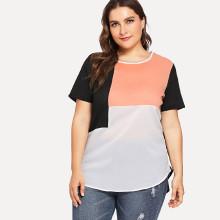 Shein Plus Cut And Sew Panel High Low Chiffon Top
