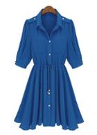 Rosewe Exquisite Pleated Half Sleeve Chiffon Blue Shirt Dress
