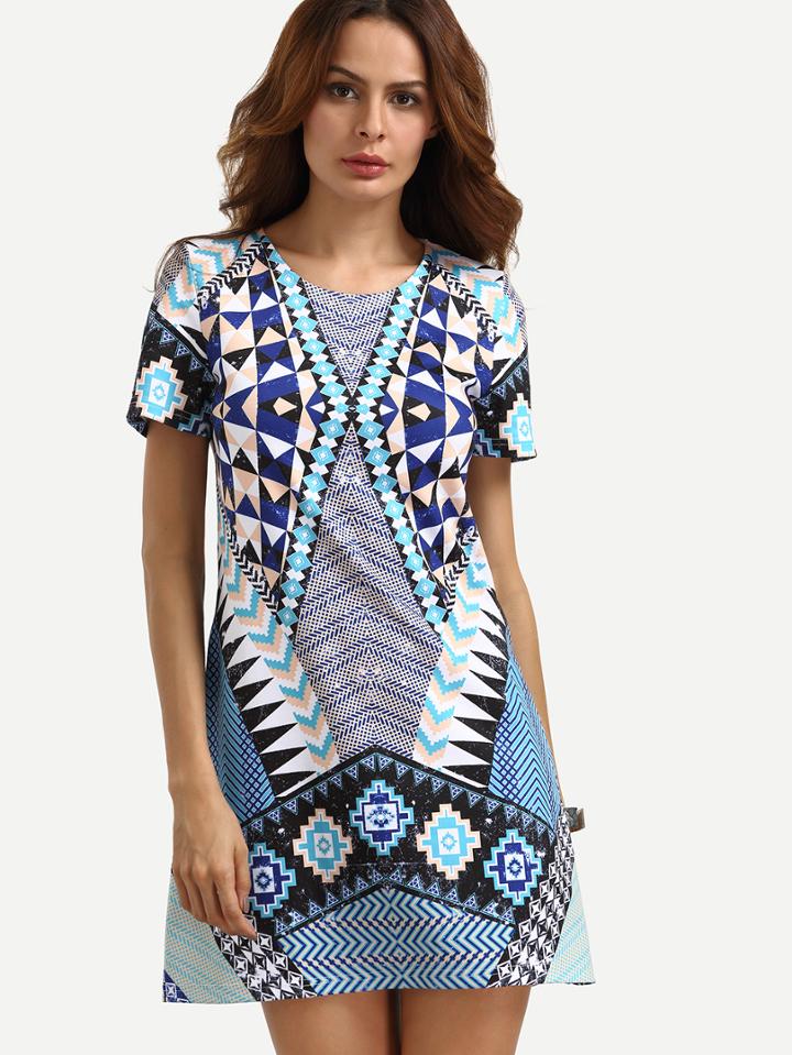 Shein Geometric Print Short Sleeve Shift Dress