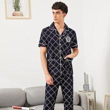 Shein Men Plaid Button Up Pajama Set