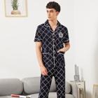 Shein Men Plaid Button Up Pajama Set