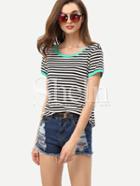 Shein Black White Striped Short Sleeve T-shirt