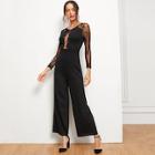 Shein Sheer Lace Insert Scallop Trim Wide Leg Jumpsuit