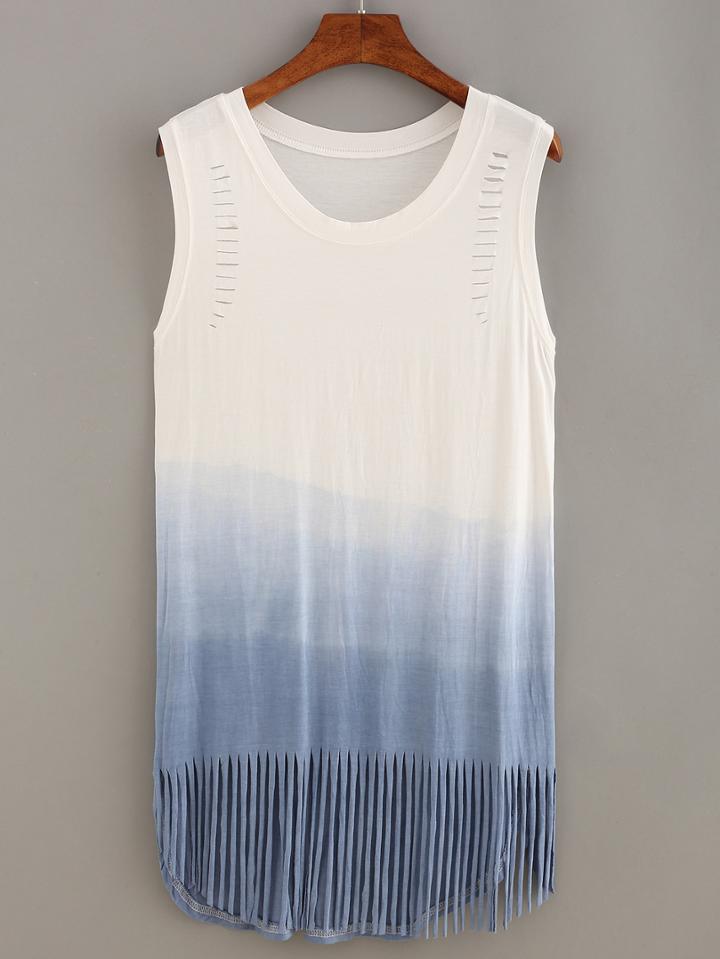 Shein Cutout Fringe Ombre Tank Dress - Blue