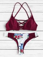 Shein Flower Print Criss Cross Bikini Set