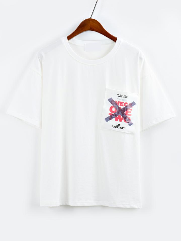 Shein Printed Pocket T-shirt - White