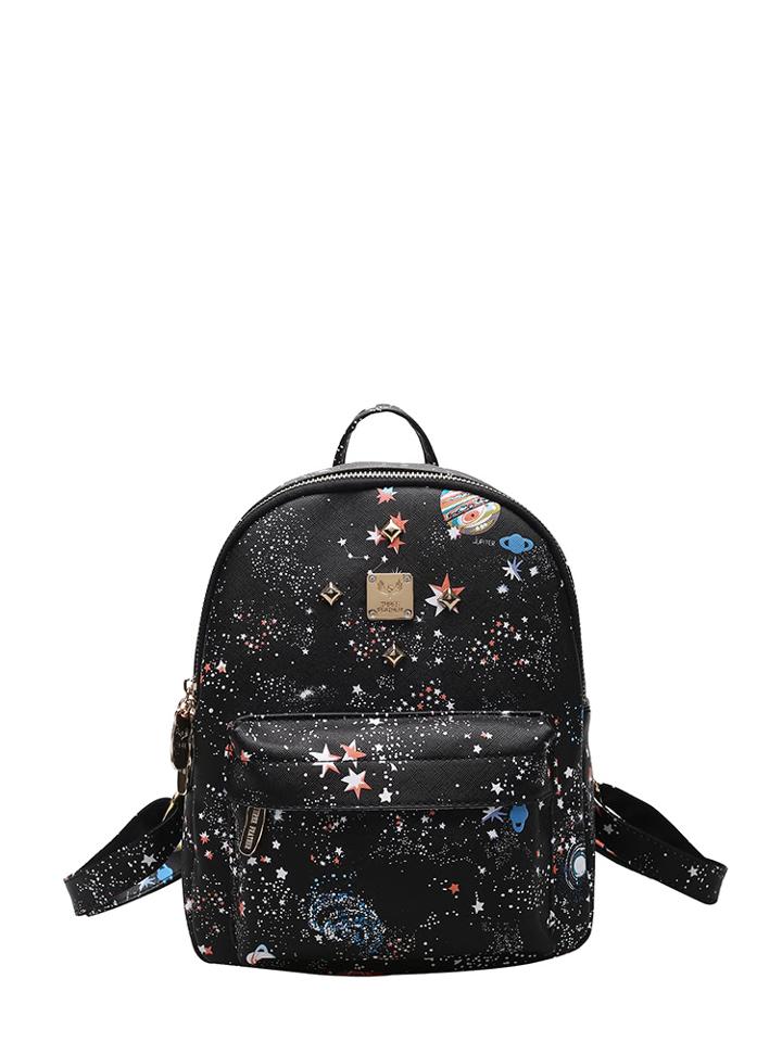 Shein Galaxy Pattern Pocket Front Pu Backpack