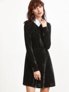 Shein Black Contrast Collar Keyhole Back Velvet Dress