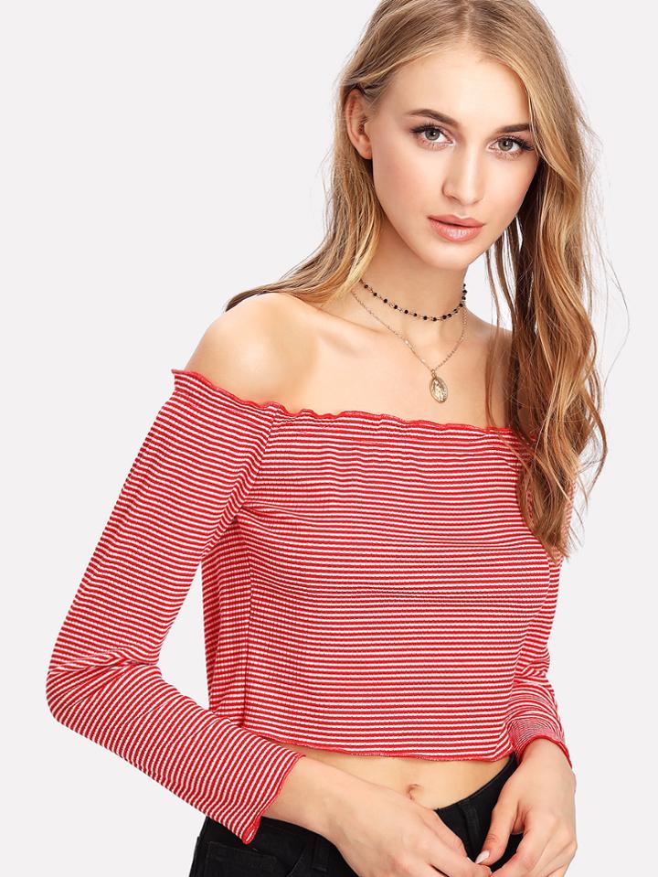 Shein Striped Bardot Crop Top